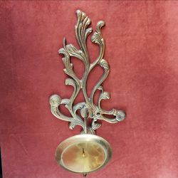Vintage India Brass Ornate Solid Brass Wall Sconce Candle Holder