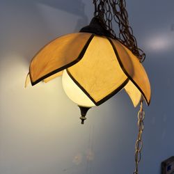 Vintage Hanging Swag Lamp – Amber Petal Shade