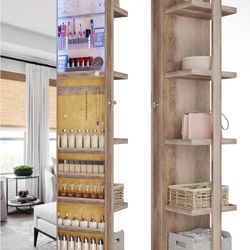 Lvifur 360° Rotating 63'' LED Jewelry Armoire,Full Length Mirror Large Capacity Floor Standing 3 Color Dimmable Jewelry Organizer Armoire with 4 rolle