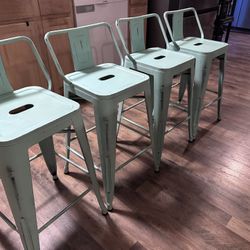 Farmhouse Metal Distressed Aqua Stools