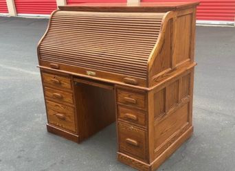 Oak Roll Top Desk with Drawers