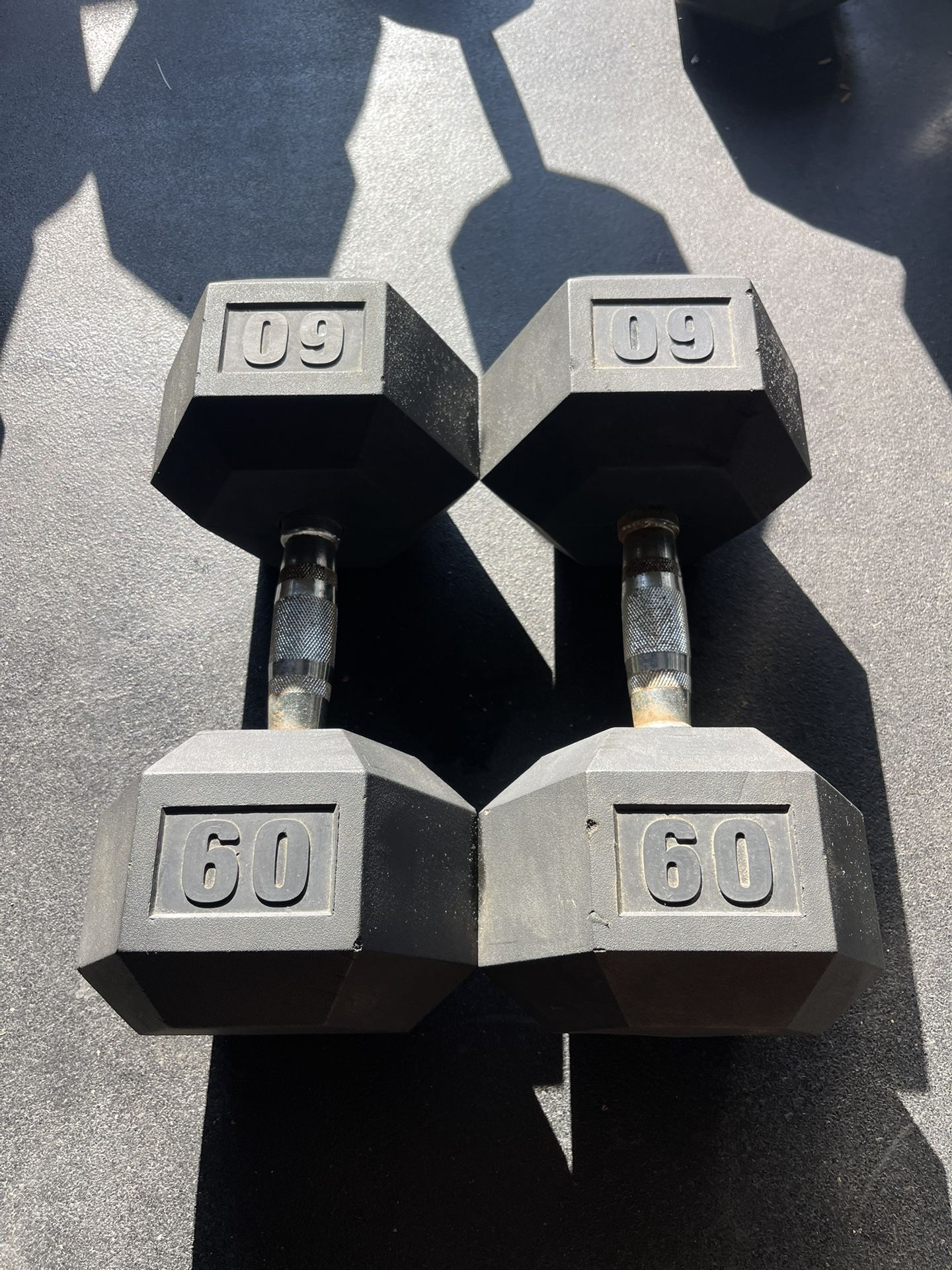 60 lbs Hex Rubber Dumbbell Weights…. Home Gym Fitness…