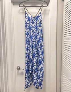 Designer Blue And White Sundress With Chain Straps