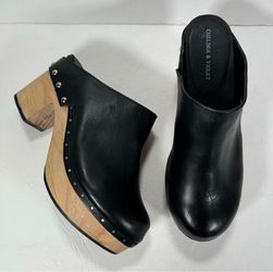 Chelsea & Violet Jana Black Leather Studded Wood Clogs Women Size 8.5M