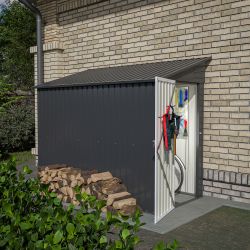 4' x 8' Metal Outdoor Storage Shed, Lean to Storage Shed, Garden Tool Storage House with Lockable Door and 2 Air Vents for Backyard, Patio, Lawn,Black