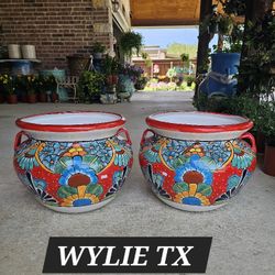 Red Rim Talavera Colorfull Clay Pots. Planters. Plants. Pottery $55 cada uno