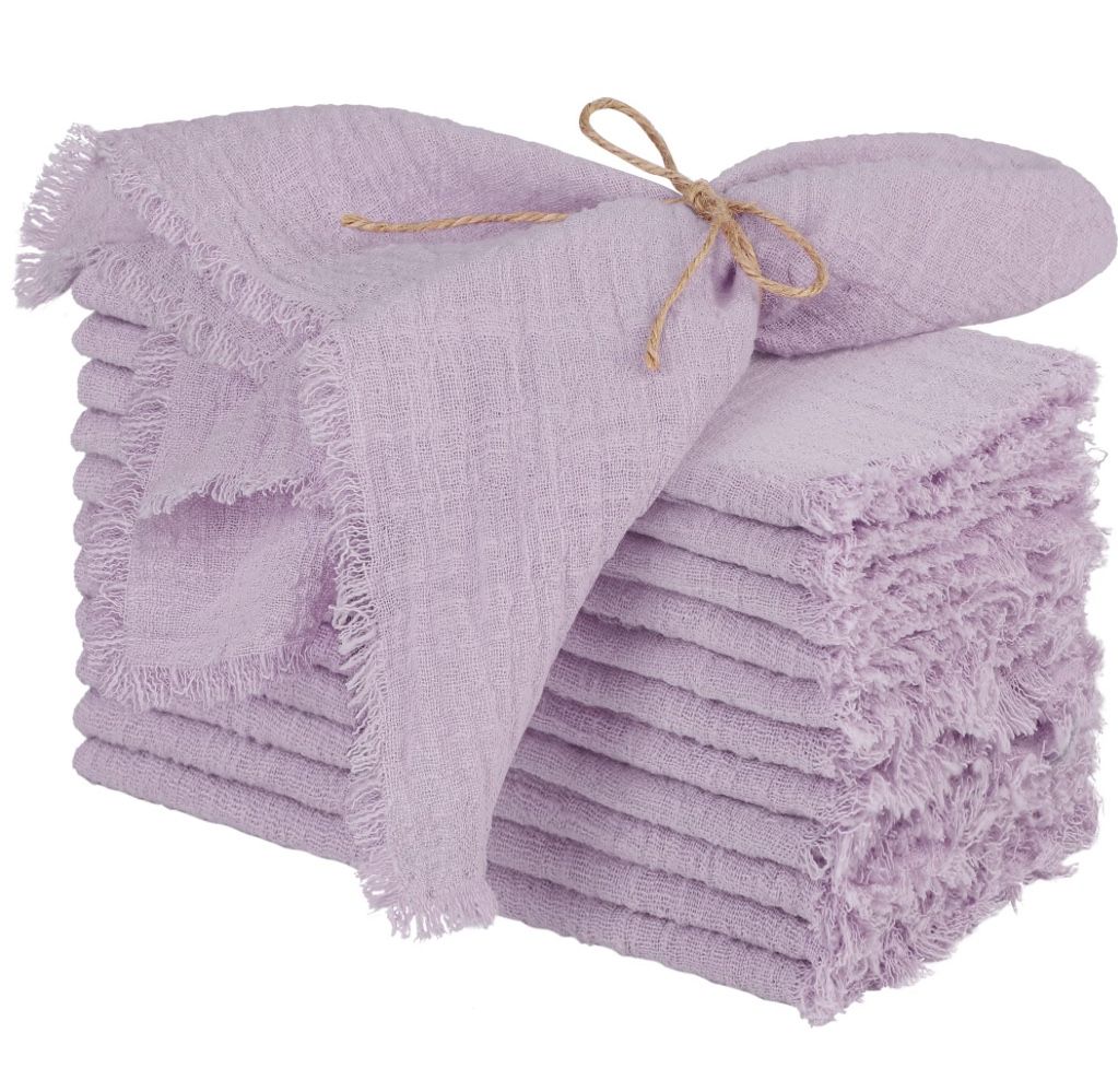 TURSTIN 12 Pieces Cotton Linen Cloth Napkin Handmade Cloth Napkin With Fringe 17 X 17 Inch Soft Cloth Dinner Wedding Napkin Square Rustic Fringe Napki