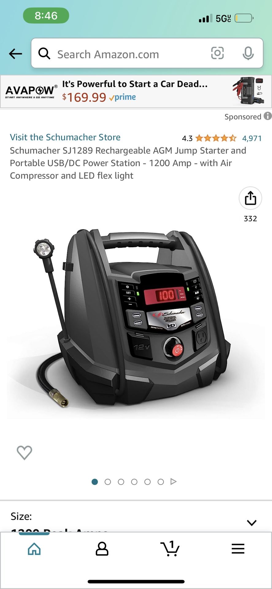 Schumacher SJ1289 Rechargeable AGM Jumpstarter for Sale in Hayward, CA