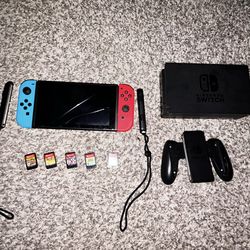 Nintendo Switch Neon Blue/Red Bundle - Includes 5 Top Games & Accessories
