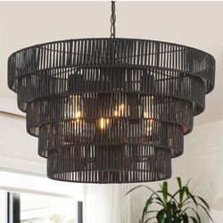 Black Rattan Chandelier