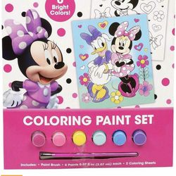 NEW Disney Minnie Mouse Coloring Paint Set Includes Paint Brush Paints Color Sheet Book Kids Children Fun Art Craft Activity