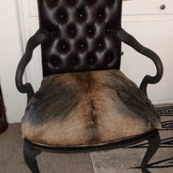 Custom Black Leather &  Cowhide Chesterfield Chair