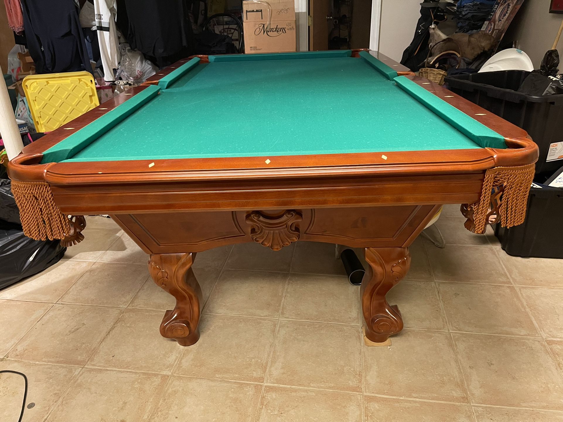 New Pool Table. Used 2 Times, Included All Items Pictured As Well As Cover. Must Be Unassembled & Transported. NEED GONE ASAP 