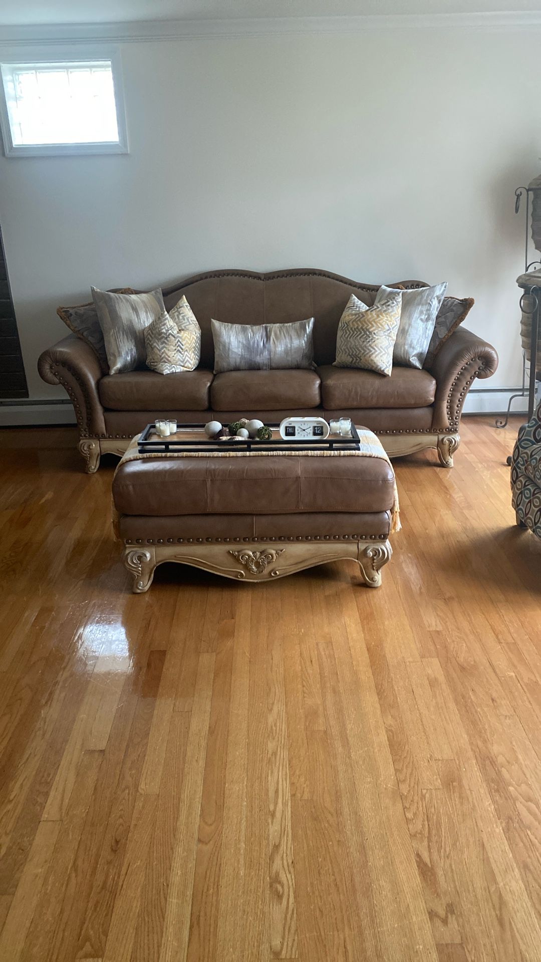 3pc Leather Sofa Chair & Ottoman