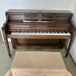 Sohmer Console Piano In Walnut With Bench