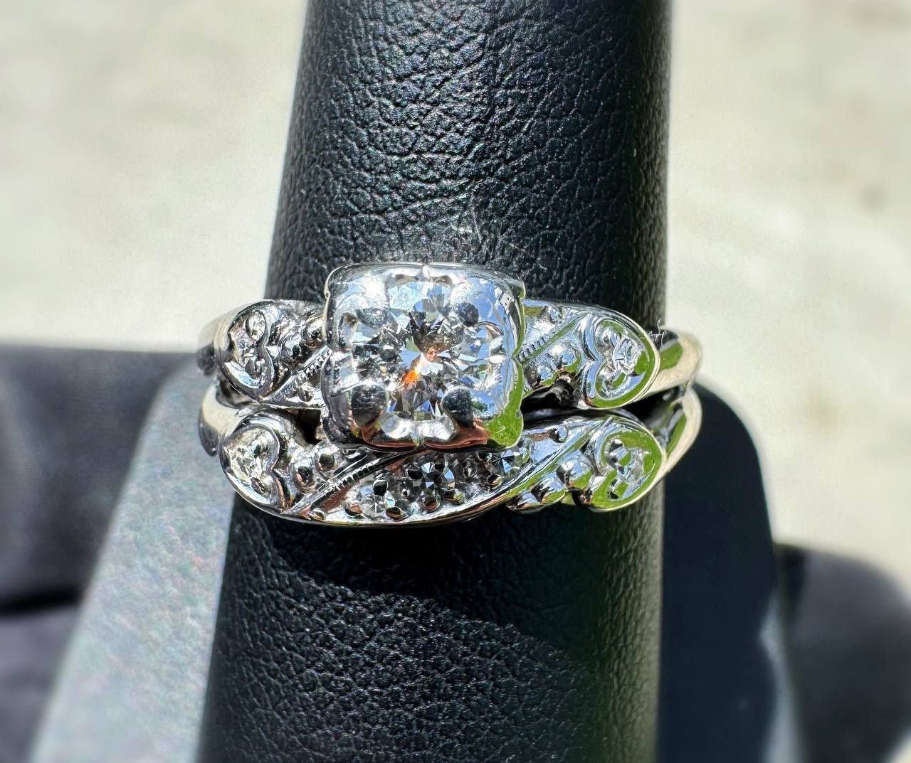 Jewelry 14k solid white gold natural diamond 0.40CTW heart ring size 8.25