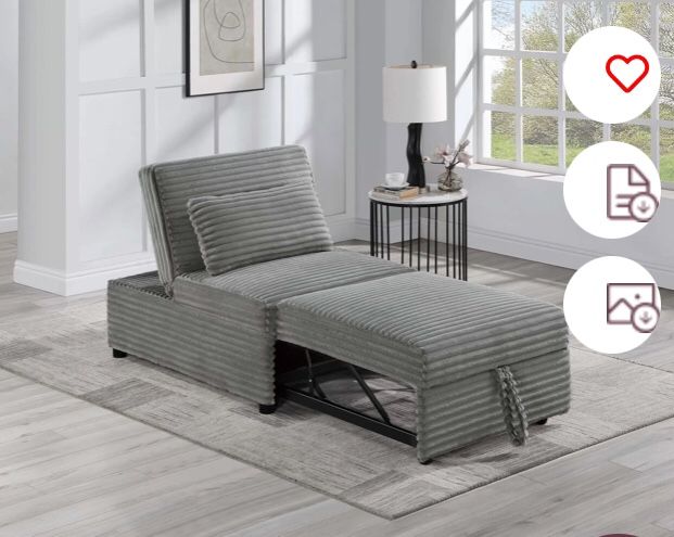 Convertible Sofa W/ Pullout Bed 32โ x 76โ Dark Grey Corduroy