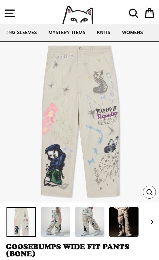 Ripndip Goosebumps Wide Fit Denim Pants Size 28 (XS) & Skull Beanie Color BONE