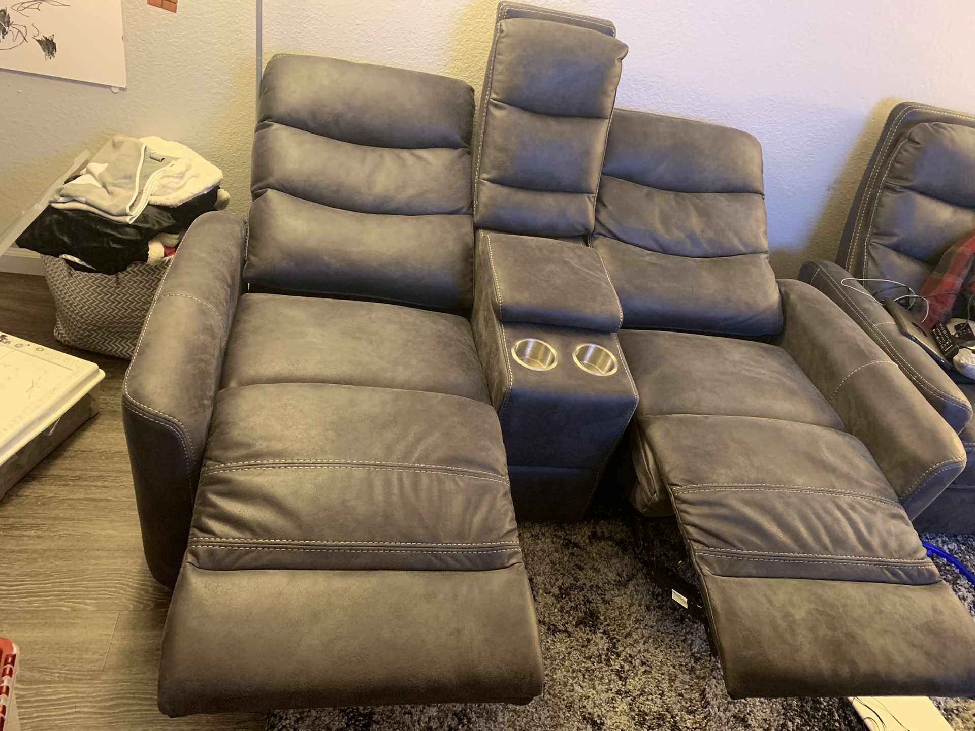 Living Spaces - Malia Power Reclining Console Loveseat with USB and Malia Reclining Sofa with USB
