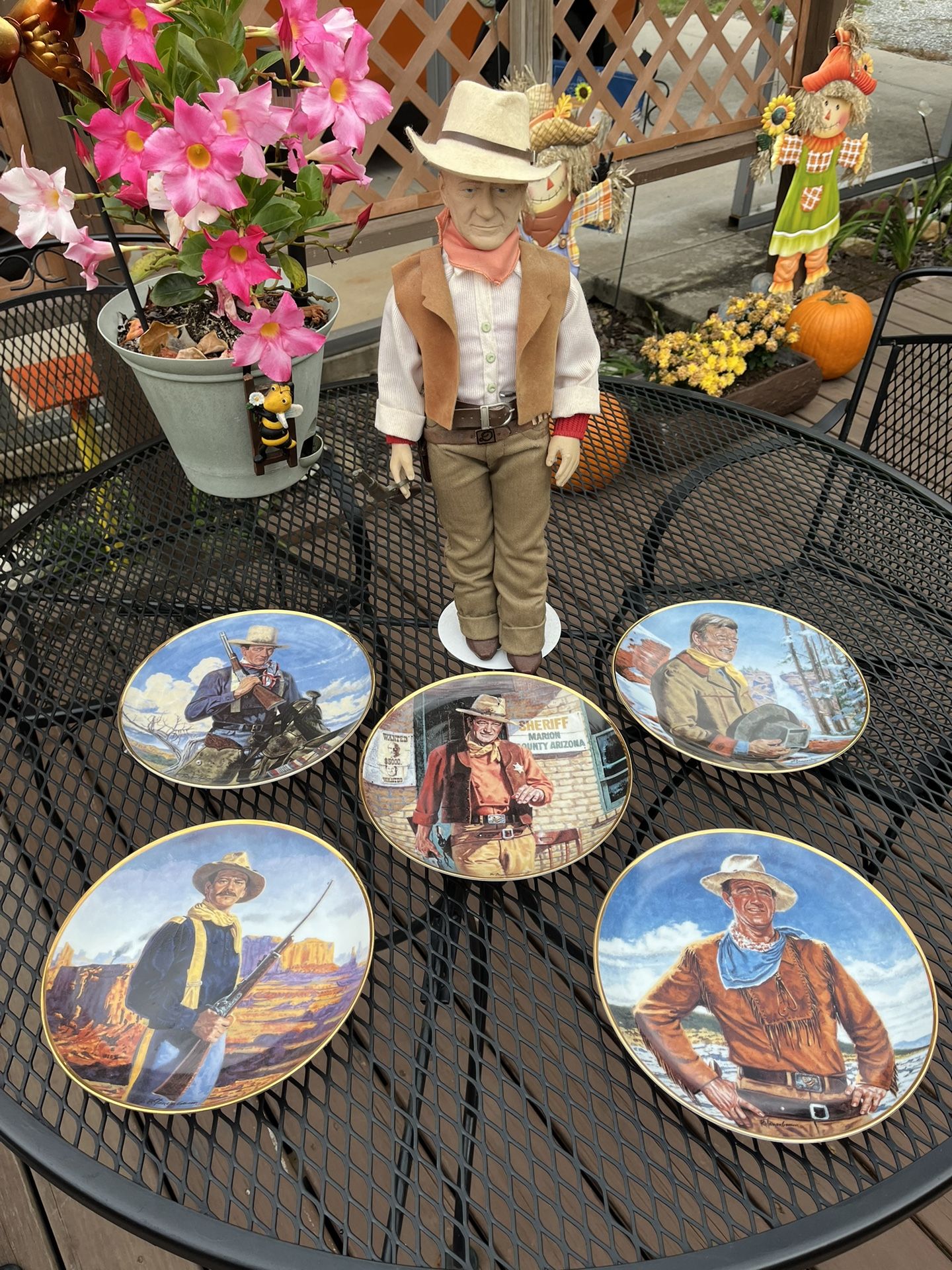 Vintage John Wayne Doll & Five Collector Plates & Two Magazines