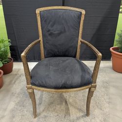 Gilded Reeded Frame Armchair with Dark Upholstery