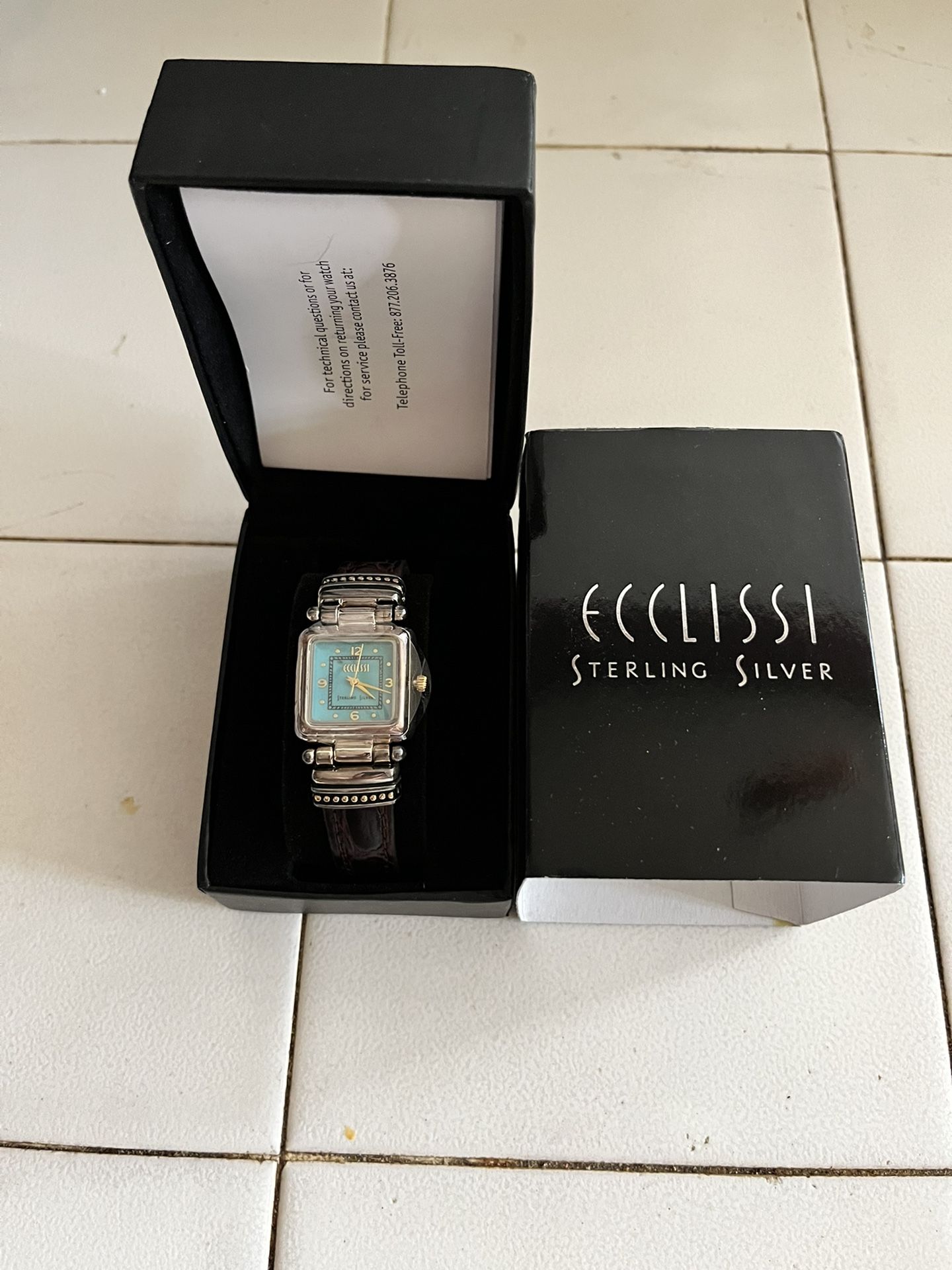 Vintage ECCLISSI Turquoise Face Ladies 925 Sterling Silver Watch