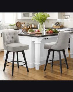 Tufted Upholstered Swivel Counter Stools – Set of 2