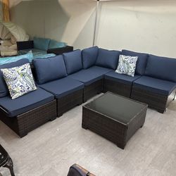 No Assemble Require!!! New 7 Pieces Wicker Outdoor Patio Furniture set Sectional Sofa Set ottoman table 