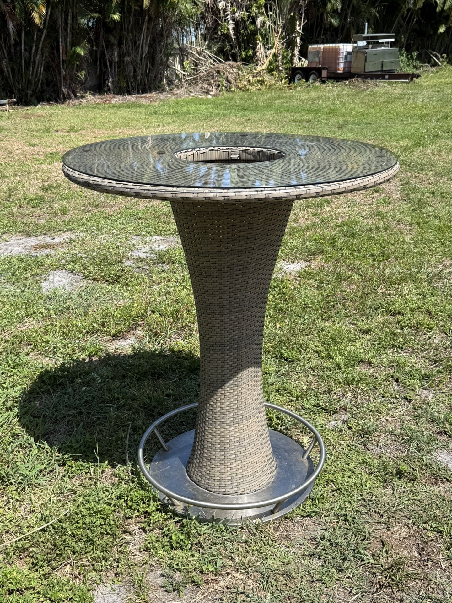 Solid Stainless And Rattan HighTop Table