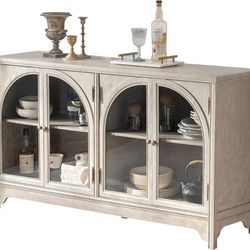 55" Large Buffet Cabinet with Storage, Modern Farmhouse Sideboard with 4 Doors, Kitchen Storage Cabinet & Buffet Table for Dining Room, Kitchen (Gray)