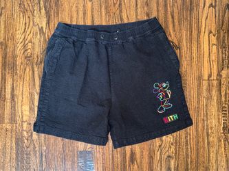 KITH x Disney Black Mickey Mouse Seersucker Shorts 6" Summer Sz Small