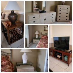 Entire Living Room! Real Leather Sofa And Solid Wood Furniture!