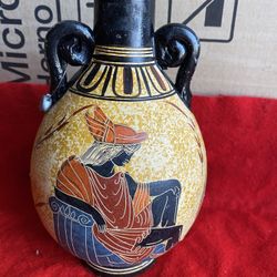 8.5 Inch Handmade Hand Painted Hand Etched Greek Ceramic Vase Read Description (Chipped)