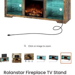 Rolanstar Fireplace TV Stand 57.9" with Led Lights and Power Outlets, TV Console for TVs up to 65", Entertainment Center with Adjustable Glass Shelves