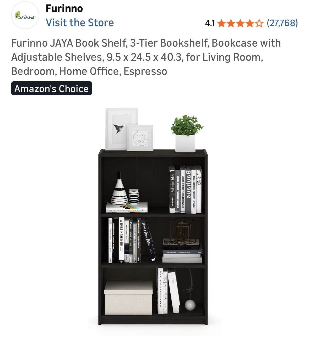 3-Tier Bookshelf, Bookcase with Adjustable Shelves,