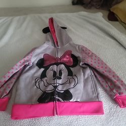 Disney Girls Sequins Minnie Mouse Zip Up Hoodie Jacket Pink Gray Kids Size 6