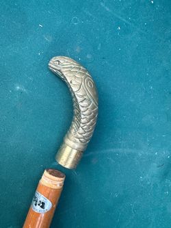 Vintage Brass Cobra Head Handle w/ Wooden Brown Walking Stick Antique Cane