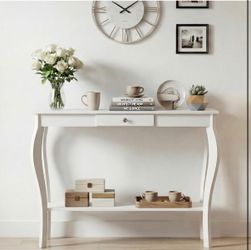 White Console Table with Drawer and Shelf