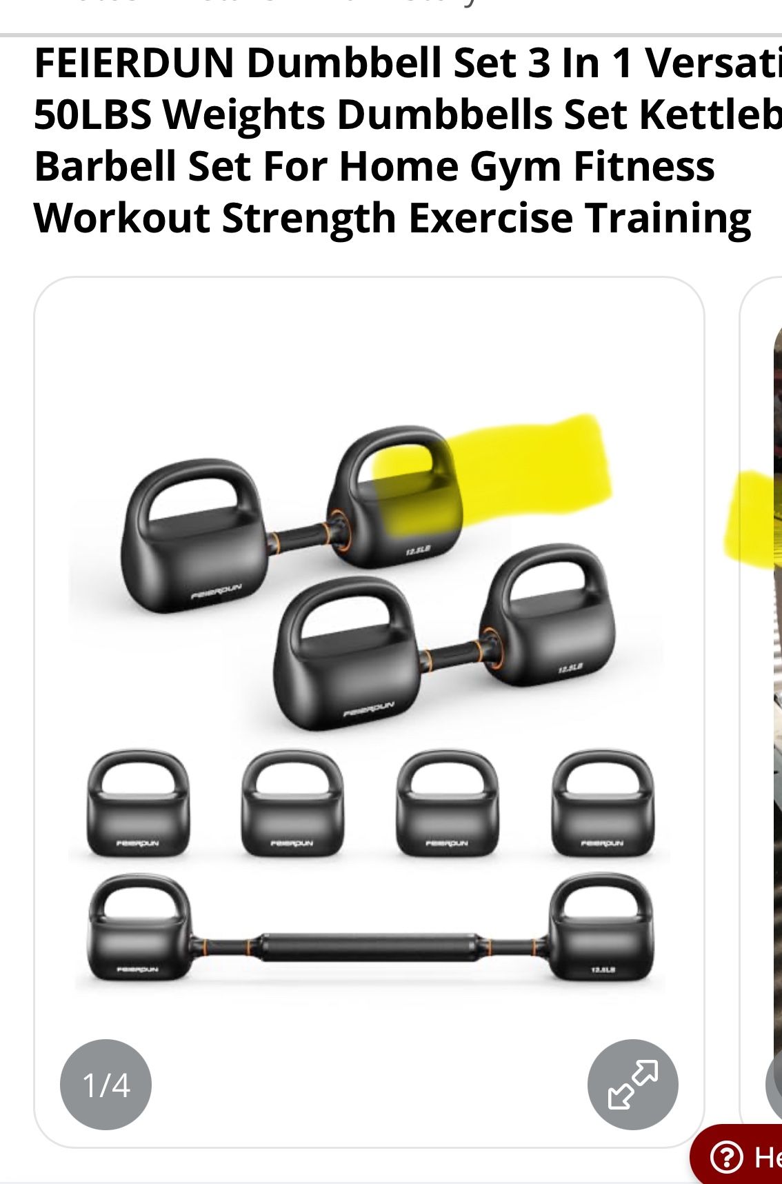 FEIERDUN Dumbbell Set 3 In 1 Versati 50LBS Weights Dumbbells Set Kettle Barbell Set Brand new