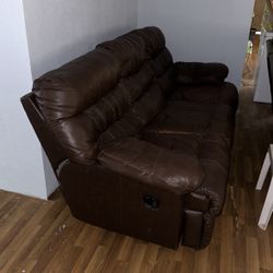 Large Brown Reclining Leather Sofa