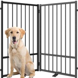 Full Metal Freestanding Dog Gate with Door, 36''Height Foldable, 2 Panels, 40”W X 36”H
