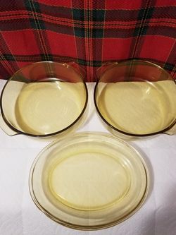 3 vintage amber open baking dishes