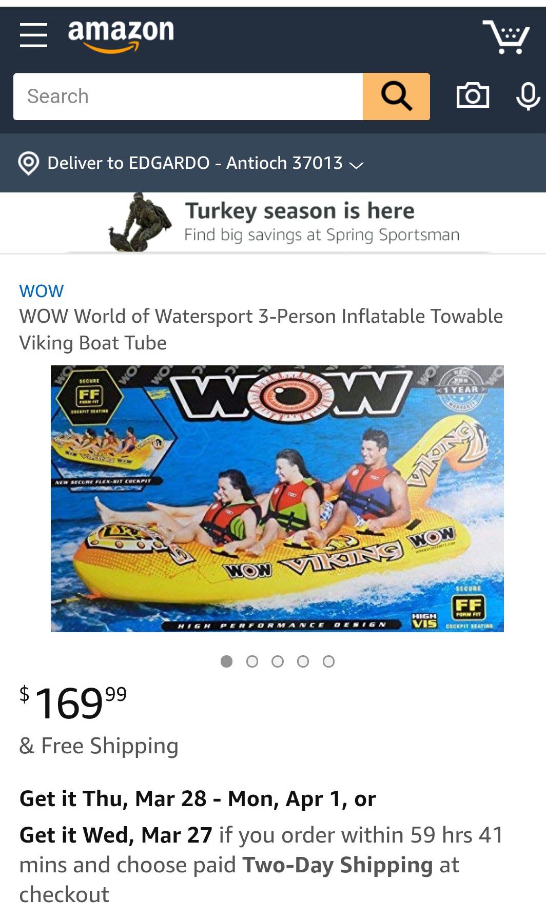 3-Person Inflatable Towable Viking Boat Tube