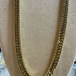 32” Long, 6 Wide: DOUBLE CUBAN BIG NECKLACE***14K Gold Plated