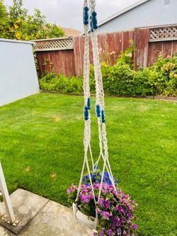 Beautiful Beige Twine and Blue Beads Macrome for you or Someone Special