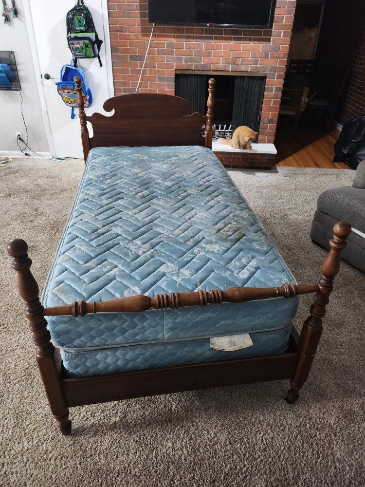 Twin Size Bed Frame w/ Box Spring and Mattress