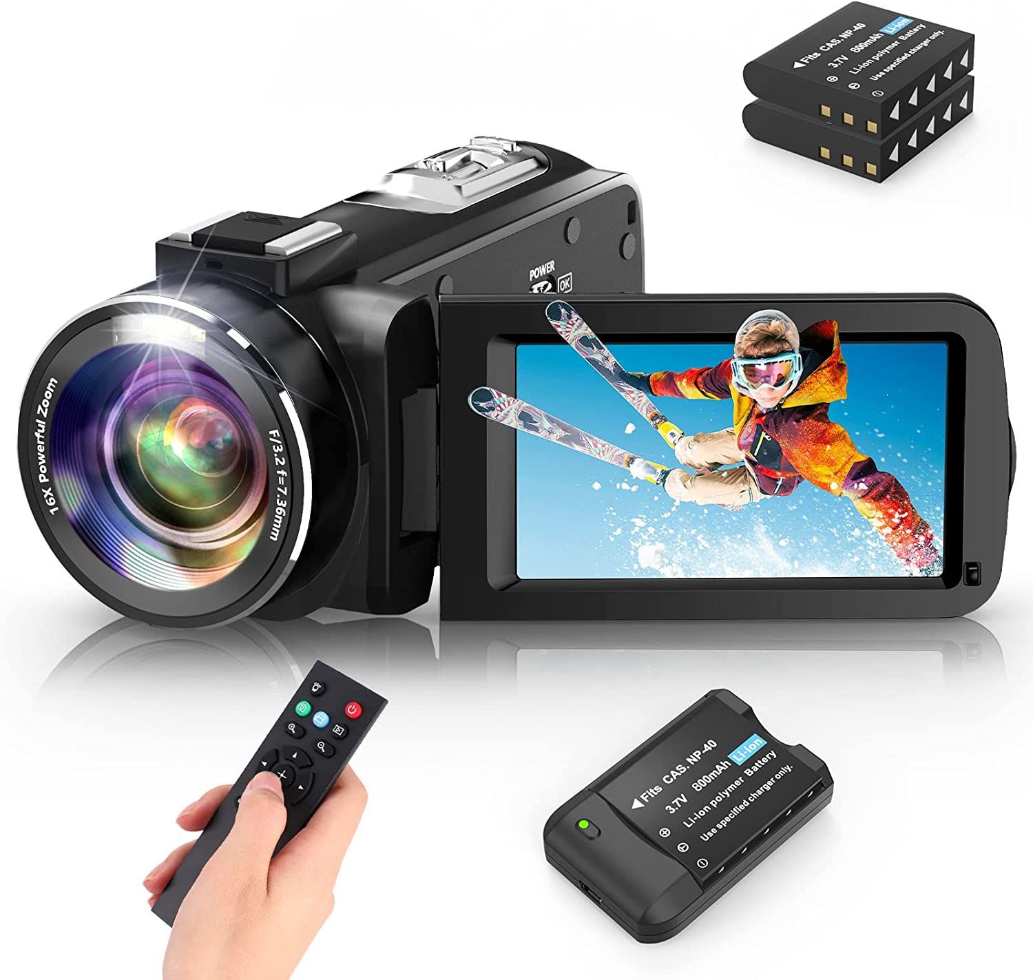 Video Camera Camcorder 2.7K 30FPS 36MP 16X Vlogging Camera for YouTube 3.0inch Flip Screen Camcorder Digital Camera with 2.4G Remote Control and Two B