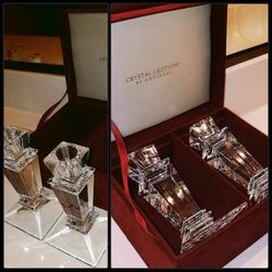 X2 VINTAGE NEW IN BOX CRYSTAL LEGENDS BY GODINGER CANDLE HOLDER ACCENT TABLE DECOR CANDLESTICK PILLER SET