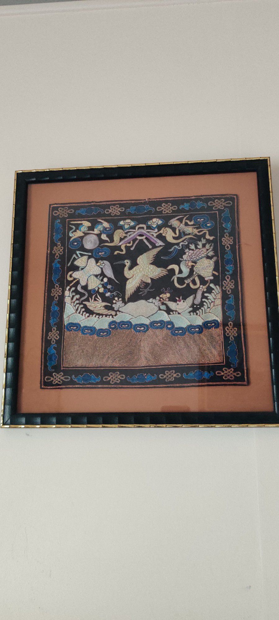 Framed Chinese Antique Rank Badge 