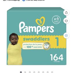 Pampers Swaddlers Wetness Indicator Hypoallergenic Soft Latex and Paraben Free Soft Diapers - Size 1, 164 Count